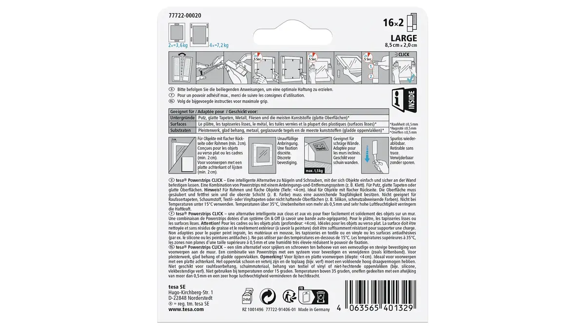 Tesa Powerstrips CLICK L uzstādīšanas spilventiņš Photo 4