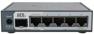 Wired router MikroTik E60IUGS — 5× Gigabit Ethernet (10/100/1000/2500), 950 MHz CPU, 512 MB RAM, USB 3.2 Gen1, black