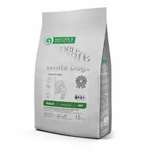 Sausais barības līdzeklis suņiem nature’s protection White Dogs Insects pieaugušiem mazām šķirnēm 1,5 kg — pilnvērtīgs sauss barības, olbalt. 25%, tauki 15%, bez glutēna