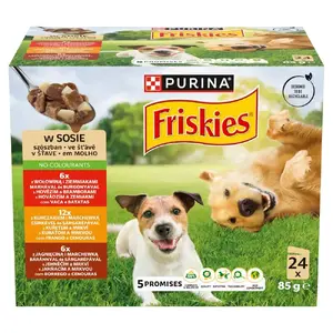Влажный корм для собак мультипак Purina Nestlé Friskies Adult говядина, курица и ягнёнок 24 x 85 г, полноценный корм, влажность 82.5%