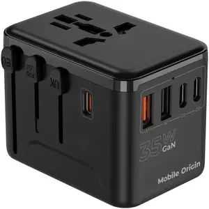 Сетевой дорожный адаптер MOBILE ORIGIN Mobile Origin GaN 35W Travel Adapter PW4, 3× USB‑C и 2× USB‑A, сменные вилки EU/UK/US/AUS