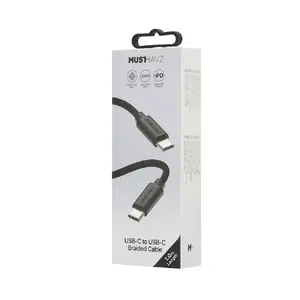 USB-C to USB-C braided cable 1.0 m, 100W, Musthavz — Black
