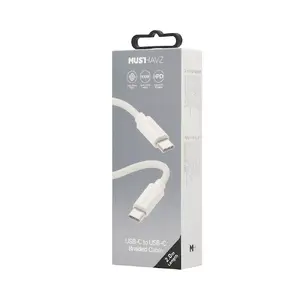 USB-C to USB-C Braided Cable 2.0 m 100W by Musthavz — USB-C charging and data cable, white