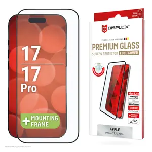 Screen protector Displex Premium Full Cover 10H for Apple iPhone 17 Pro / 17, tempered glass, transparent, Eco mounting frame
