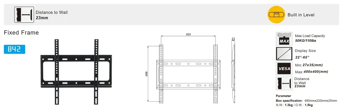 Настенное крепление ESTAR B62 для 22"–65" Photo 2