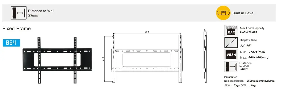 Настенное крепление ESTAR B64 для 32–75" Photo 2