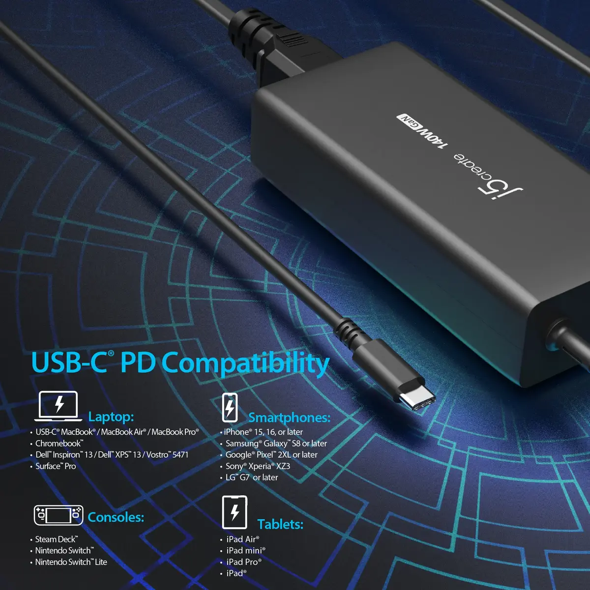 j5create JUP17140 140W USB‑C GaN PD3.1 lādētājs Photo 6