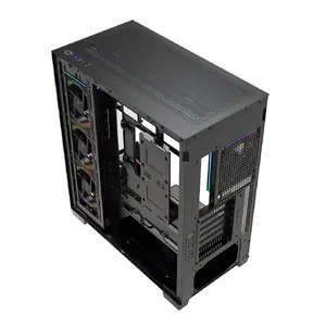 Datora korpuss MODECOM VOLCANO STELLAR PLUS ARGB MIDI 8F Black — AT-STELLAR-PLUS-8F-ARGB-10, ATX, rūdīts stikls, USB‑C