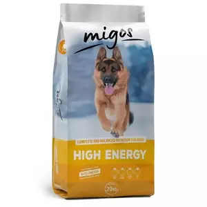 Sausais barības suns HURTOWNIA KARM MIGOS High Energy 20 kg — pieaugušiem vidējas un lielas šķirnēm, vistas, 32% olbaltumvielu, 14% tauku