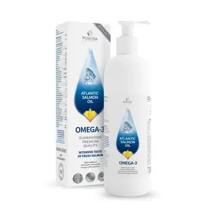 Liquid pet supplement POKUSA Atlantic Salmon Oil 100 ml — omega‑3 rich fish oil for dogs and cats, preservative‑free
