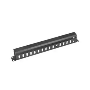 19" 1U metāla paneļa plate ar caurtekošo sliedi, melna, dziļums 65 mm