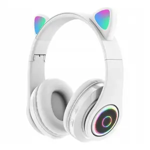 Vadu austiņas Extralink Kids Headphones Pro White ar kaķu ausīm — bērnu virs‑ausu vadu austiņas
