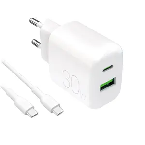 Зарядное устройство PURO Power Kit 30 W — 1×USB‑A и 1×USB‑C, мощность 30 Вт, для дома, кабель USB‑C 1,2 м, белое