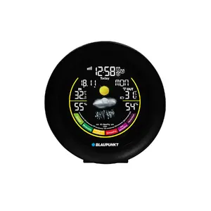 Weather station BLAUPUNKT WS35BK APP — LCD display, temperature & humidity, alarm, calendar, app connectivity, 94×94×27 mm