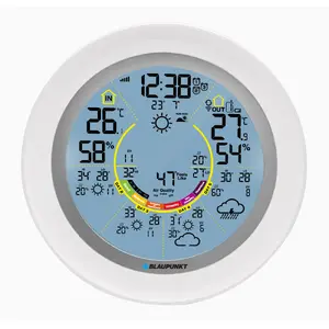 Weather station BLAUPUNKT WS60WH APP — white, LCD display, temperature, humidity, light sensor, calendar, alarm, app-controlled