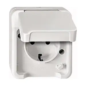 Kontaktligzda Merten MEG2300-8019 CEE 7/3, atbalsta CEE 7/4, balta, IP44, termoplastmasa, 83×73×57 mm