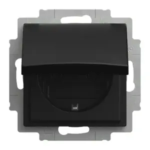 Rozete Schuko Busch-Jaeger 2CKA002018A1587 — 2P+PE, 16 A, 250 V, melna, ar skrūvēm, IP20, polimēra korpuss (71×71×49 mm)