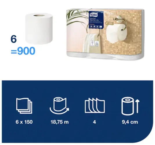 Tualetes papīrs Tork Premium Extra Soft T4 — 4 slāņi, 6 gab. Photo 3