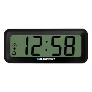 Elektroniskais aksesuārs BLAUPUNKT CL04BK — melnas kompakts pulkstenis ar termometru, mitruma indikatoru, kalendāru, modinātāju, AAA