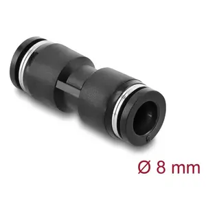 Pneumatic connector DELOCK 8 mm straight, female thread, metal/plastic, length 39 mm, black