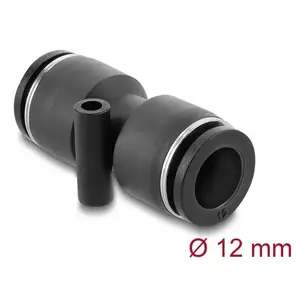 Pneumatic connector DELOCK 12 mm straight with mounting hole, metal/plastic body, female thread, length 49 mm