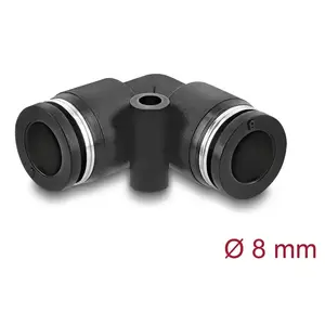 Pneumatic connector DELOCK 8 mm 90° angled with mounting hole, black, metal/plastic, female thread, 30 mm