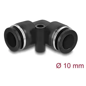 Pneumatic connector DELOCK 10 mm, 90° angled with mounting hole, female thread, metal/plastic, length 36.5 mm