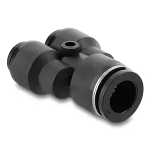 Pneumatic Y-connector DELOCK 2×8 mm to 1×12 mm with mounting hole, metal/plastic, female thread, 50.5 mm