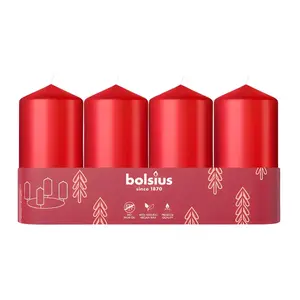 Cylinder candles 4 pcs bolsius Ø100×48 mm red — decorative paraffin candles