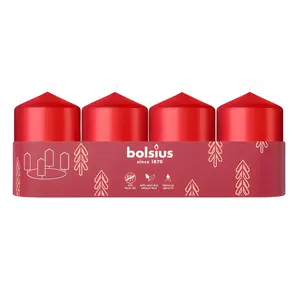 Candle cylinder set bolsius 4 pcs Ø60×40 mm red — unscented paraffin tealight-style cylinders