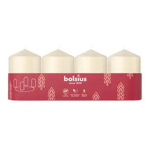 Cylinder candles 4 pcs, bolsius, Ø60×40 mm, cream color