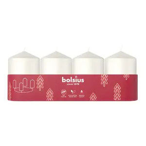 Cylinder candles set, bolsius 4 pcs Ø60×40 mm white