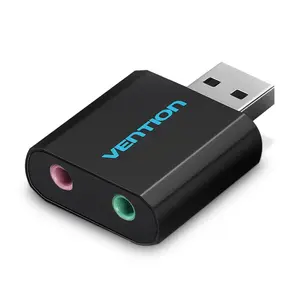 Ārējā USB skaņas karte Vention VAB-S17-B — 2.1 kanāli, 16 bitu, 3,5 mm, melns metāls