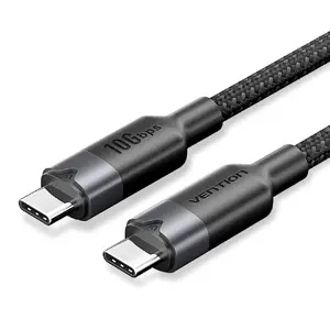 Кабель USB-C — USB-C Vention TRGBF, USB 3.2 Gen2, 10 Гбит/с, 5A/100W PD, 1 м, чёрный