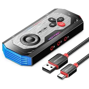 Audio pastiprinātājs Vention CVAB0 — kompakts USB barots spēļu pastiprinātājs PC un konsolēm, 16 bitu, 44.1–48 kHz, 3 audio pieslēgvietas, 1.5 m kabelis, RGB