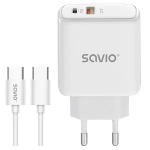 Mobile device charger SAVIO LA-13 — indoor AC fast charger, universal, 1 m cable, white