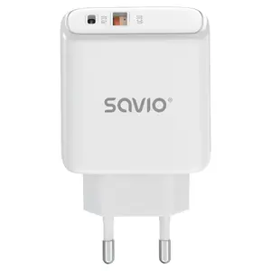 AC indoor mobile device charger SAVIO LA-12, universal USB fast charging 20 W, white, 2 ports