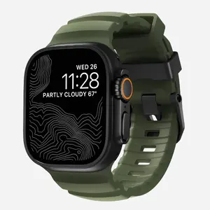 Smartwatch band Nomad Rocky Point Band Black Leather, Titanium — wrist 145–195 mm