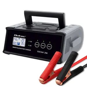 Lādētājs QOLTEC 52514 — 12V/24V, 25A, priekš AGM/GEL/SLA akumulatoriem ar LCD