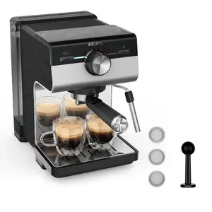Espresso machine KRUPS XP384E10 — semi-auto, 2 L water tank, 2-cup capacity, black/stainless steel