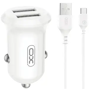 Car charger XO CC67 with 2x USB 12W output and integrated Type‑C cable
