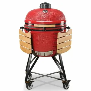 Keramiskais Kamado Kamado Bono Limited 25" grils uz ratiņiem, ogļu kurināmais, sarkans, apaļa cepšanas virsma, 640×810×1250 mm
