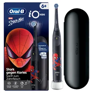 Rotating electric toothbrush BRAUN Oral‑B iO Kids Spiderman — child, built‑in battery, Daily Care/Sensitive/Super Sensitive, black, 1 handle, 1 brush head
