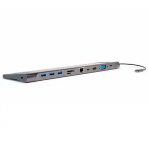 Docking hub 4smarts 11in1 USB 3.2 Gen 1 Type-A + Type-C, Ethernet 1 Gbps, HDMI, VGA, SD/MicroSD, 100 W, Grey