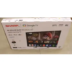 50" Sharp QLED 50HR7265E 4K Ultra HD Smart Google TV 144Hz, Dolby Vision, Dolby Atmos, Central Stand, Black