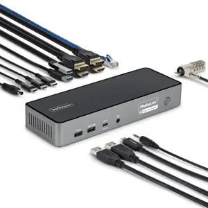 StarTech USB-C dokstacija trīs monitoriem ar 140W klēpjdatora uzlādi, 4K 60Hz HDMI un DisplayPort, 2.5GbE Ethernet