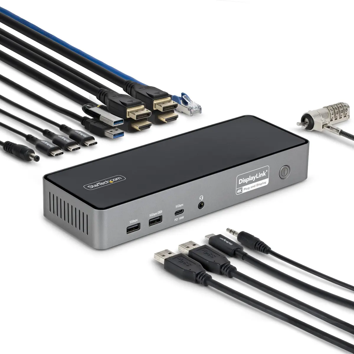 StarTech USB-C dokstacija trīs monitoriem ar
