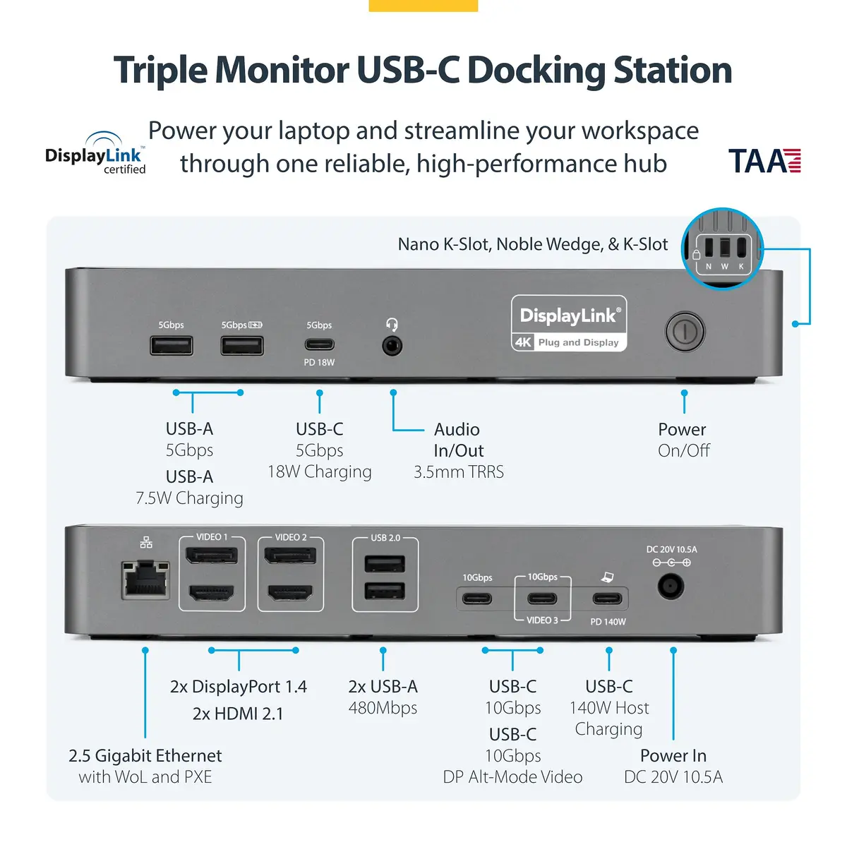 StarTech USB-C Triple-Monitor Docking Station DK30C2DPEPRUE Photo 2
