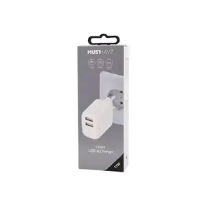 Сетевой дорожный зарядный устройство Musthavz MHHEAD2UA17WWHT — 17W, 2× USB-A, белый