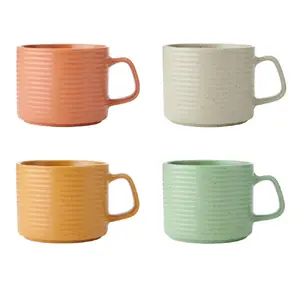 Keramikas krūžu komplekts KitchenCraft IDILICA 400 ml, 4 gab., sinepju/terakotas/zaļā/bēšā